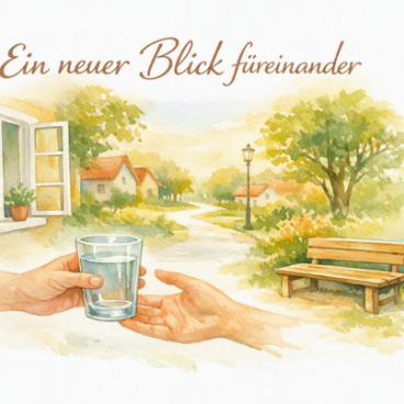 Man sieht wie eine Hand einer anderen ein Wasserglas reicht
