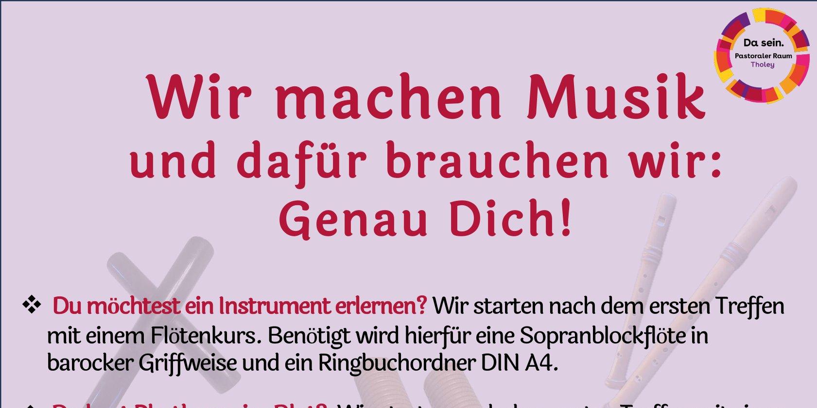 Plakat Wir machen Musik_2026 (c) Elisabeth Klingner Dieses Plakat enthält alle Daten für die neuen Kinder- und Jugendmusikgruppen in der Pfarrei Bostalsee